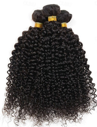 3 Bundles Hair Weaves Indian Hair Kinky Curly Human Hair Extensions Remy Human Hair 100% Remy Hair Weave Bundles 300 g Natural Color Hair Weaves / Hair Bulk Human Hair Extensions 8-28 inch Natural