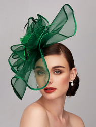 Elegant  Lyxig Fjäder Linne Rayon Kentucky Hatt Fascinatorer Huvudprydnad med Fjäder Blomma 1PC Melbourne Cup Bröllop Hästtävling Ladies Day Huvudprydnad Klänning Tävling Dag Klänning