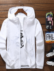 Herren Leichte Jacke Outdoorjacke Sommerjacke Windbreaker Sport Freizeit Sport Winddicht Mit Kapuze Sommer Frühling Herbst Einfarbig Einfach Sportlich Hoher Ausschnitt Regulär Schwarz Weiß Rote