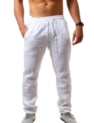Herren Leinenhose Hose Hosen Strandhose Tasche Kordelzug Elastischer Bund Glatt Komfort Atmungsaktiv Täglich Stilvoll HipHop Hellkaki Schwarz Mikro-elastisch