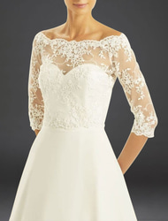 Bridal's Wrap Bolero Elegant Bridal 3/4 Length Sleeve Lace Wedding Wraps With Lace-up For Wedding Spring & Summer dress to impress