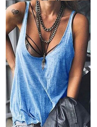 Camiseta Regata Feminina Básica Clássica Sem Mangas Regulares Decote U Casual Férias Fim de Semana Branco Azul Verão