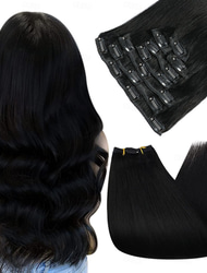 Clip In Hair Extensions Human Hair 8pcs Pack Straight Natural Color Hair Extensions