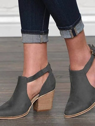 Botas femininas de camurça bege com recorte no tornozelo e salto bloco - perfeitas para passeios casuais, moda primavera e outono e uso diário elegante