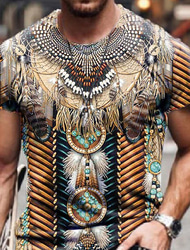 Men's Unisex Tribal Graphic Prints T Shirt Short Sleeve T shirt 3D Print Crew Neck Shirt Sports Casual Big and Tall Outdoor Street Daily Brown Summer Clothing Apparel S M L XL XXL 3XL 4XL