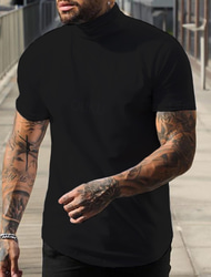 Homens Camiseta Gola alta simulada Manga Curta Gola Alta Verão Tecido Moda Casual Confortável Rua Feriado Praia Vinho Preto Branco Top Tee para Homens