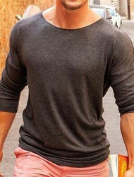 Herren T Shirt Strick-T-Shirt Langarmshirt Langarm U-Boot-Ausschnitt Frühling Herbst Einfach Leicht Lässig Bequem Urlaub Ferien Wochenende Kaffee Top T-Shirt für Herren