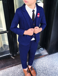 3 Piese Costum Cavaler Inele Băieți Copii Costum Costum formal Costum și blazer Tanc și pantaloni Oficial Petrecere Modă Blând Culoare solidă Bleumarin Trifoi Bumbac