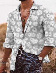 Herr Blommig Skjorta Knapp upp skjorta Långärmad Mode Designer Ledigt Dagligen Helgdag Höst vinter Nedvikt Mönster Button-Down Gul Grå