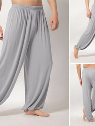 Herr Sommarbyxor Säckiga byxor Strandbyxor Harem byxor Boho byxor Elastisk midja Flödande Ensfärgat Komfort Andningsfunktion Ledigt Dagligen Strand Hippie Yoga Svart Vit Microelastisk