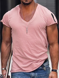 Herr T-shirt Kortärmad V-hals Vår & sommar Slät Mode Streetwear Rosa Sport & Utomhus Sport Utekväll Svart Vit Rodnande Rosa Topp t-shirt för män