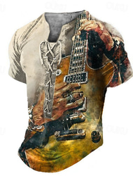 Music Festival Men's Graphic Guitar Tee Short Sleeve T shirt 3D Print Shirt Vintage Fashion Stylish Daily Sports Going out Yellow Summer Clothing Apparel S M L XL 2XL 3XL