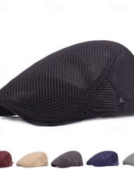 Herr Platt mössa Svart Vit Polyester Nät Streetwear Stylish 1920-talets mode Utomhus Dagligen Utekväll Slät Solskyddskräm