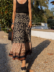 spódnica damska długa typu swing bohemia maxi spódnice falbaniaste nadruk graficzny ulica wakacje wiosna&amp;letnia moda nadmorski styl babci boho czarny jasnozielony niebieski fioletowy