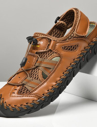 Atmungsaktive Outdoor-Sandalen aus Kunstleder für Herren – Sport-Fischerschuhe mit geschlossener Spitze und verstellbaren elastischen Schnürsenkeln zum Wandern, Spazierengehen und für den lässigen Sommer