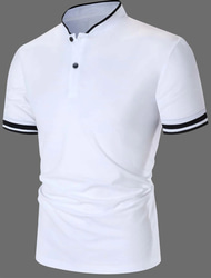 Men's Polo Shirt Collarless Golf Shirts Casual Holiday Stand Collar Short Sleeve Fashion Basic Plain Button Summer Regular Fit Black White Burgundy Polo Shirt