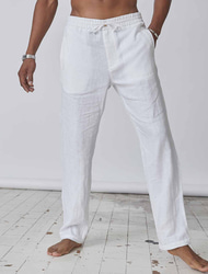Homens Calças de linho Calças Calça verão Bolsos Tecido Conforto Respirável Diário Casual Preto Branco