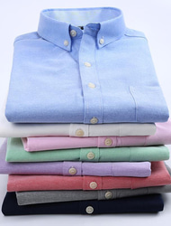 Men's Dress Shirt Button Down Shirt Non Iron Shirt Oxford Shirt Solid / Plain Color Wedding Office & Career Black White Yellow Dark Navy Short Sleeve Shirt Collar Spring & Summer Clothing Apparel