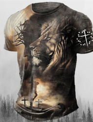 Herren Grafik Tiermotiv Löwe Glaube T Shirt Kurzarm T-Shirt 3D-Druck Rundhalsausschnitt Hemd Vintage Mode Designer Outdoor Täglich Sport Rote Blau Braun Frühling & Sommer Bekleidung S M L XL 2XL 3XL