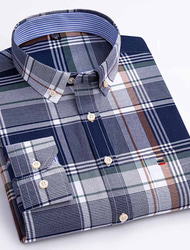 Per uomo Camicie Camicia abbottonata Camicia non stirabile Camicia Oxford Righe e Plaid Matrimonio Da mare grigio blu Rosso Blu Marrone Manica lunga Collo ripiegabile Per tutte le stagioni