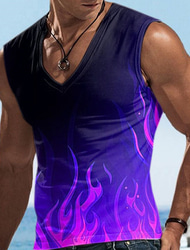 Voor heren Vest Top Mouwloos T-shirt voor heren Grafisch Vlam V-hals Kleding 3D-afdrukken Sport Hardlopen Mouwloos 3D-afdrukken Ontwerper Casual Spier