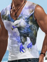 Voor heren Grafisch dier Adelaar Singlet Vest Top Mouwloos T-shirt voor heren Mouwloos T-shirt 3D-afdrukken V-hals Overhemd Ontwerper Casual Spier Sport Hardlopen Sportschool Geel Rood blauw Lente