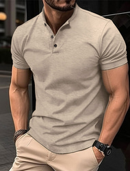 Men's Polo Shirt Golf Shirt Casual Holiday Henley Short Sleeve Fashion Basic Plain Classic Summer Regular Fit Black White Wine Army Green khaki Polo Shirt
