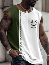 男性用 グラフィック カラーブロック おかしい ベストトップ 男性用ノースリーブTシャツ ストラップ Tシャツ 3Dプリント クルーネック シャツ ファッション デザイナー 筋 日常 スポーツ ジム用 ブラック イエロー ワイン 春夏 衣類 S M L XL 2XL 3XL