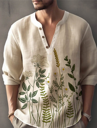Bărbați Floral Cămașă Camașă cu nasturi Manșon Lung Modă Șic Stradă Designer În aer liber Zilnic Vară Primăvară Toamnă Guler de stand Imprimeu Roz Îmbujorat Albastru piscină Kaki Gri