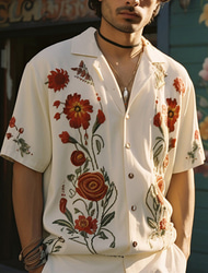 Bărbați Floral Cămașă Camașă cu nasturi Manșon scurt Sport Modă Șic Stradă În aer liber Casual Concediu Vară Primăvară Guler cubanez Imprimeu Alb Galben Roșu Vin Roșu-aprins