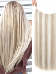 Invisible Wire Hair Extensions with Transparent Headband Adjustable Size Removable Secure Clips in Straight Secret Hairpiece for Women