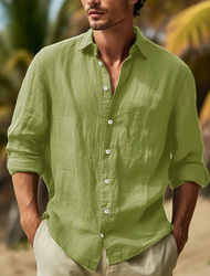 Per uomo Camicia Camicia in lino e cotone Camicia estiva Abbigliamento mare Camicia con bottoni Liscio Da mare Curise Nero Bianco Rosa Blu marino Manica lunga Bavero Primavera estate Abbigliamento