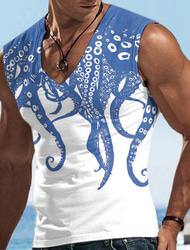 Men's Graphic Animal Octopus Tank Top Vest Top Sleeveless T Shirt for Men Sleeveless T shirt 3D Print V Neck Shirt Designer Casual Muscle Sports Running Gym Black Yellow Blue Spring & Summer Clothing