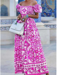 Pentru femei Rochie Lunga Rochie Maxi Rochie casual Rochie Boho Rochie imprimata Floral Șic Stradă Casual În aer liber Zilnic Vacanță Imprimeu Manșon scurt De Pe Umăr Rochie Fit regulat Negru Roz