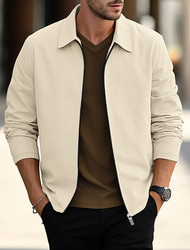 Herren Hemdjacke Überhemden übergangsjacke Alltagskleidung Leicht Tasche Frühling Einfach Streetwear Revers Regulär Waffelstoff Schwarz Weiß Blau Khaki Grau Jacken