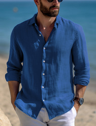 Per uomo Camicia Camicia di lino Camicia Estiva Abbigliamento da spiaggia Camicia casual Camicia con Bottoni Semplice Vacanza Casuale Nero Bianco Rosa Blu Manica Lunga Bavero Primavera & Estate