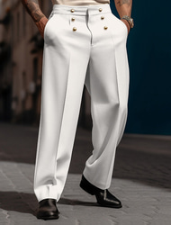 Bărbați Costume Pantaloni Pantaloni casual Pantaloni de costum Nasturi Buzunar frontal Picior drept Simplu Confort Nuntă Afaceri Zilnic Modă Șic & Modern Negru Alb