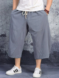 Men's Linen Shorts Summer Shorts Capri Pants Pocket Drawstring Elastic Waist Plain Comfort Breathable Calf-Length Casual Holiday Going out Stylish Classic Black White