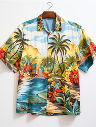 Férfi Kókuszfa Tengeri táj minta Ing Hawaii ing Aloha ing Rövid ujjú Ing Térfogatcsökkenés Hawaii Alkalmi Szabadtéri Utca Alkalmi / Napi Kék S M L