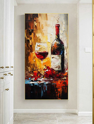 Garrafa de vinho pintura pintada à mão copo de vinho arte original vinho tinto casa decoração da parede da cozinha arte moderna lona rolada sem moldura