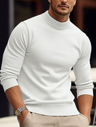 Voor heren Trui Gebreide trui Geribd breien Gebreid Effen Onechte nek Basic Blijf warm Alledaagse kleding Vakantie Kleding Herfst winter Zwart Wit S M L