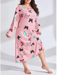 Women's Plus Size Valentine Dress Pajamas Sleepwear Heart Butterfly Fashion Casual Home Bed Comfort Breathable Crew Neck Long Sleeve Spring Home Outfits
