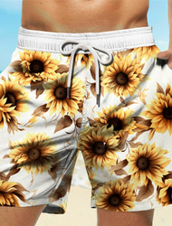 Herren Sonnenblume Badehosen Badeshorts Boardshorts Mittlere Taille Hawaiianisch Lässig Ferien Strand Kordelzug mit Mesh-Futter Elastischer Bund Designer Bekleidung