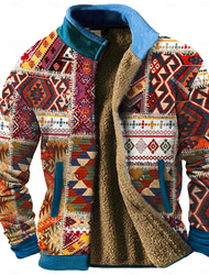 Pánské Grafika Etno Mikiny Mikina na zip Fleecová bunda Svrchní oblečení Dlouhý rukáv Mikina Stojáček Denní Na běžné nošení Vintage Retro Dovolená Jdeme ven Fleece Zima
