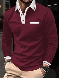 Homens Camiseta Polo Polos de botões Casual Esportes Lapela Manga Longa Moda Básico Bloco de cor Botão Bolsos Primavera & Outono Normal Azul marinho Vinho Cinza Escuro Cinzento Claro Camiseta Polo