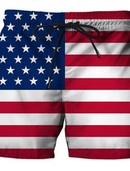 Homens Bandeira americana Calção de Banho Bermuda de Surf Shorts de Natação Cintura Média Havaiana Casual Feriado Praia Com Cordão com forro de malha Cintura elástica Designer Roupa