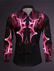 Men's Geometric Pattern Fire Shirt Button Up Shirt Long Sleeve Abstract Subcultural Daily Wear Going out Spring Turndown Print Button-Down Dark Red Yellow Pink Royal Blue Blue