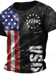 ベテランズデー メンズ パトリオット 愛国者 グラフィック アメリカン フラッグ 1776 短袖 シャツ T シャツ T シャツ トップ 短袖 T シャツ 3D プリント クルーネック シャツ ファッション デザイナー カジュアル デイリー ホリデー