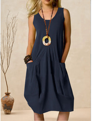 Mulheres Exército verde Azul Marinha Laranja Verão Primavera Vestido midi Vestidos de algodão e linho Vestido casual Vestido de verão de algodão Básico Clássico Casual Ao ar livre Diário Normal Cor