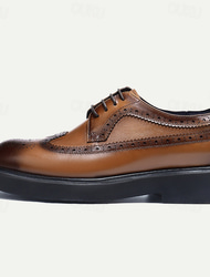 Men's Full Brogue Derby Shoes Cognac Brown Premium Leather Dress Shoes